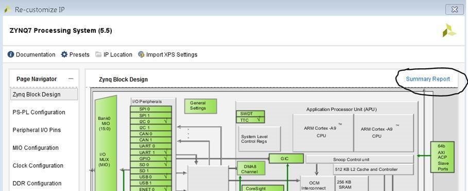 AR# 70865: 2017.4 Vivado IP Flows - ZYNQ block design Summary Report